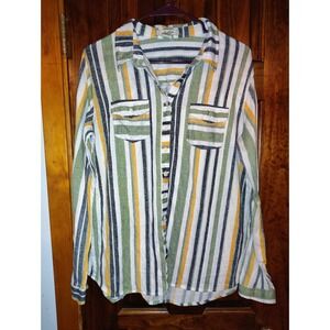 Love Potion Striped Button Down Shirt Long Sleeve Casual Womens Size L
